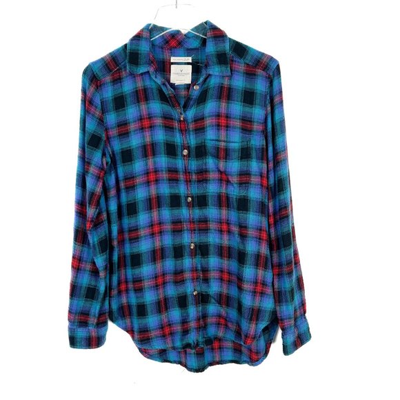 American Eagle Outfitters Tops - American Eagle Ahh-mazingly Soft Plaid Boyfriend Fit Shirt Size Small S L2347